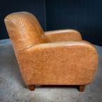 2 Sets Van 2 Vintage Cognac Leren Club-Fauteuils thumbnail 11