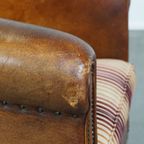 Karaktervolle, Vintage Cognac-Kleurige Clubfauteuil Gemaakt Van Schapenleer thumbnail 11