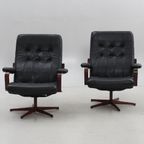 Set Van Twee Vintage Zwart Lederen Draaistoelen ,Zweden 1970(22566) thumbnail 2