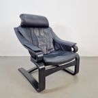 Vintage Fauteuil Skipper Mobler Apollo Deens Zwart Leer '70 thumbnail 2