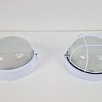 Vintage Simes Buitenlamp Wandlamp Metaal Glas ’80 Italy Wit thumbnail 2