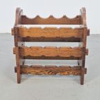 Vintage Brutalist Eiken Hout Wijnrek Japandi 1960 Modulair thumbnail 3