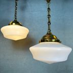 2X Art Deco Opaline Hanglampen (Conisch) thumbnail 3