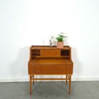 Zweeds Teak Secretaire Met Lades En Uitschuifbaar Blad, Bureau thumbnail 6