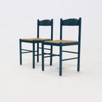 Set Of 2 Vico Magistretti Style Stained Wood And Rush Dining Chairs 1960S thumbnail 4