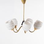 White Crystal Shades Brass Ceiling Lamp, Sweden 1950’S thumbnail 2