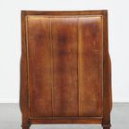 Mooie Cognac Kleurige Schapenleren Art Deco Design Fauteuil/ Armchair Gecombineerd Met Hout thumbnail 13