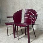 Mario Morbidelli Voor Naos - Set Van 2 Burgundy Rode Stoelen In Leder En Chrome thumbnail 10