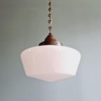 Grote Art Deco Hanglamp, Conisch Wit Opaline, 1920-30 thumbnail 10