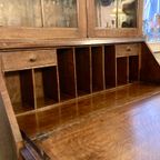 2Delig Antiek Engels Eiken Secretaire Met Boeken Opstand thumbnail 8