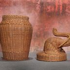 Vintage Boho Elephant Wicker Rattan Storage Box In Da Style Of Mario Torres thumbnail 6