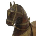 Vintage Houten Paard Belegd Met Koper Messing Beeld Sculptuur India 26Cm thumbnail 9