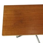 Vintage Salontafel Bijzettafel Houten Blad Chroom Wielen 90Cm thumbnail 13
