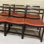 Vintage Set Van 6 Design Leren Eetkamerstoelen thumbnail 7