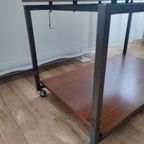 Vintage Bijzet Tafel Trolley Op Wielen Tafeltje Audio Tv thumbnail 16