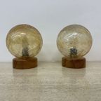 Set Of 2 Glass And Wood Table Lamps , 1980S thumbnail 6