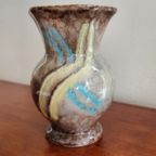 Vintage Strehla Germany Vaasje Vaas Bruin Blauw Geel  | Kerst thumbnail 4