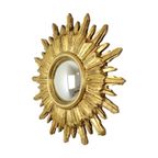 Gouden Sunburst Spiegel Zonnespiegel Hout Convex Heksenspiegel Sixties thumbnail 2