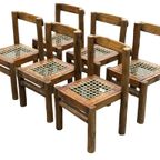 Vintage Brutalist Stoelen Hout Natuurlijk Japandi Set Van 6 thumbnail 3