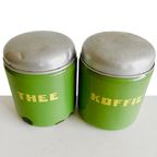 Vintage Emaille Koffie- En Thee Blikken Groen 1920’s thumbnail 3