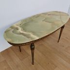 Vintage Hollywood Regency Salontafel Koffietafel Met Marmer Blad En Messing Onderstel thumbnail 9