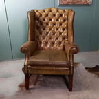 Schitterende Schapenleren Olijfgroene Chesterfield Wingback Fauteuil thumbnail 2