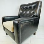 Vintage Leren Fauteuil. Bruin Leer Gecappitioneerd. Vintage Luie Stoel. thumbnail 3