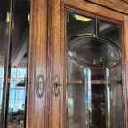 2Delig Antiek Eiken Buffetkast Met Facet Geslepen Glas En Marmer Blad, 213 Cm Hoog thumbnail 3
