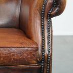 Grote, Zeer Comfortabele Vintage Schapenleren Oorfauteuil Met Een Mooie Diepe Kleurencombinatie thumbnail 10