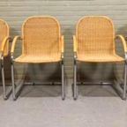 Set Van 4 Vintage Riet En Chroom Design Eetkamerstoelen thumbnail 9