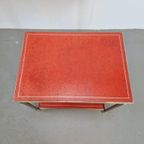 Regency Bijzettafel Metaal Rood Leer France 1960 Neoklassiek thumbnail 6