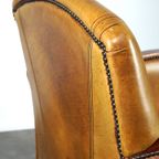 Luxe Rundleren Artdeco Design Armchair Met Houten Armleuningen En Cognac Kleur Leer thumbnail 12