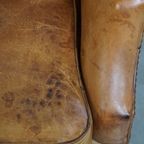 Comfortabele En Stijlvolle Vintage Fauteuil/ Armchair Gemaakt Van Schapenleer thumbnail 11