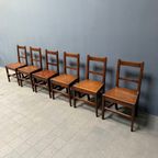 Set Van 6 Antieke Hollandse Eikenhouten Keukenstoelen thumbnail 15