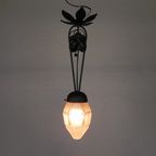 Art Deco Hanglamp Met Zeshoekige Glazen Kap, Jaren 30 thumbnail 6