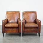 Set Van 2 Stoere Maar Comfortabele Armchairs Gemaakt Van Schapenleer Met Een Strak Design thumbnail 2