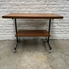 Vintage Bijzettafel, Tv Tafel - Bartafeltje Op Wieltjes Teak thumbnail 3