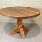 Vintage Wabi Sabi Massief Eikenhout Eettafel, Rond thumbnail 2