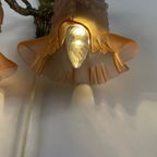 Art Deco - Antique Wall Mounted Lamp - Brass Base And Two Pink Satin Glass Shades With A Skirt Mo thumbnail 11