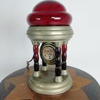 Unieke Vintage Tinnen Lamp Met Uurwerk thumbnail 12