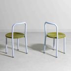 Speelse Set Van Postmoderne Eetkamerstoelen In Wit En Olijfgroen Metaal, Italië 1980S thumbnail 7