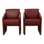 Vintage Koppel Rode Zetels Fauteuils Hoogwaardig Kunstleder thumbnail 3