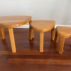 Vintage Brutalist Nesting Set Of Bijzettafels - Massief Blond Eikenhout ‘60/‘70 thumbnail 7