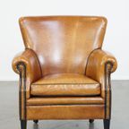 Kwalitatief Goede Schapenleren Fauteuil/Armchair In Een Lichte Cognac Kleur thumbnail 3