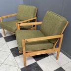 Set Of Arm Chairs In Green Fabric And Wood 1960s thumbnail 8