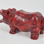 Vintage Rode Houten Hippo Nijlpaard ’70 Sculptuur Exotisch thumbnail 9