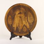 Scandinavian Brass Inlaid Wooden Plate With Figures thumbnail 3