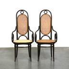 Set Van Twee Hoge Vintage Bentwood “Long John” Thonet Design Stoelen Met Armleuningen thumbnail 2