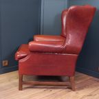 Grote Vintage Schapenleren Engelse Oorfauteuil thumbnail 5