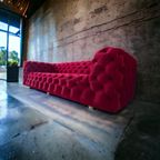 Retro Velvet Wijnrode Chesterfield Zetel / Couch / Bank thumbnail 4